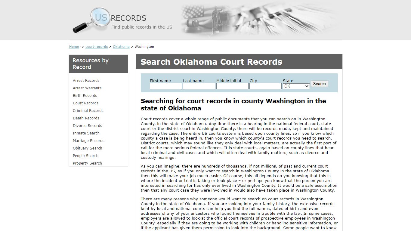 Search Court Records Washington Oklahoma | US Records