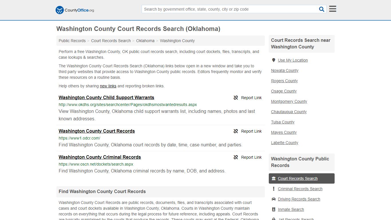 Washington County Court Records Search (Oklahoma)